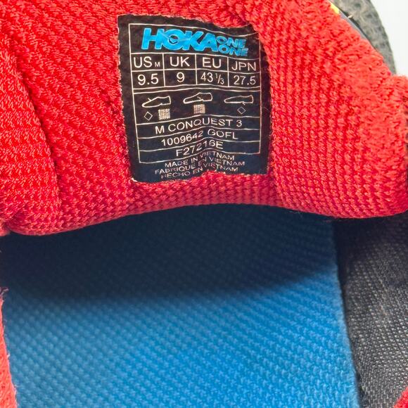 Hoka One One Conquest 3 Road Running Shoes Men’s 9.5 Black/Red Athletic Sneakers - Picture 10 of 11